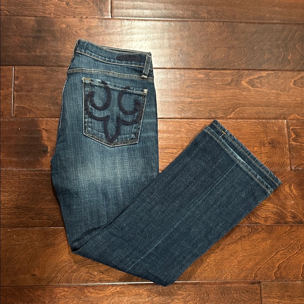 Vintage Express Jeans Flor de Lis Embroidered Pockets Boot Cut